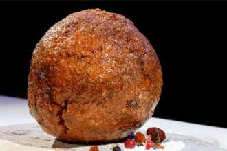 Vow's 'mammoth meatball' is presented at NEMO Science Museum in Amsterdam. PIROSCHKA VAN DE WOUW/AMSTERDAM/Reuters